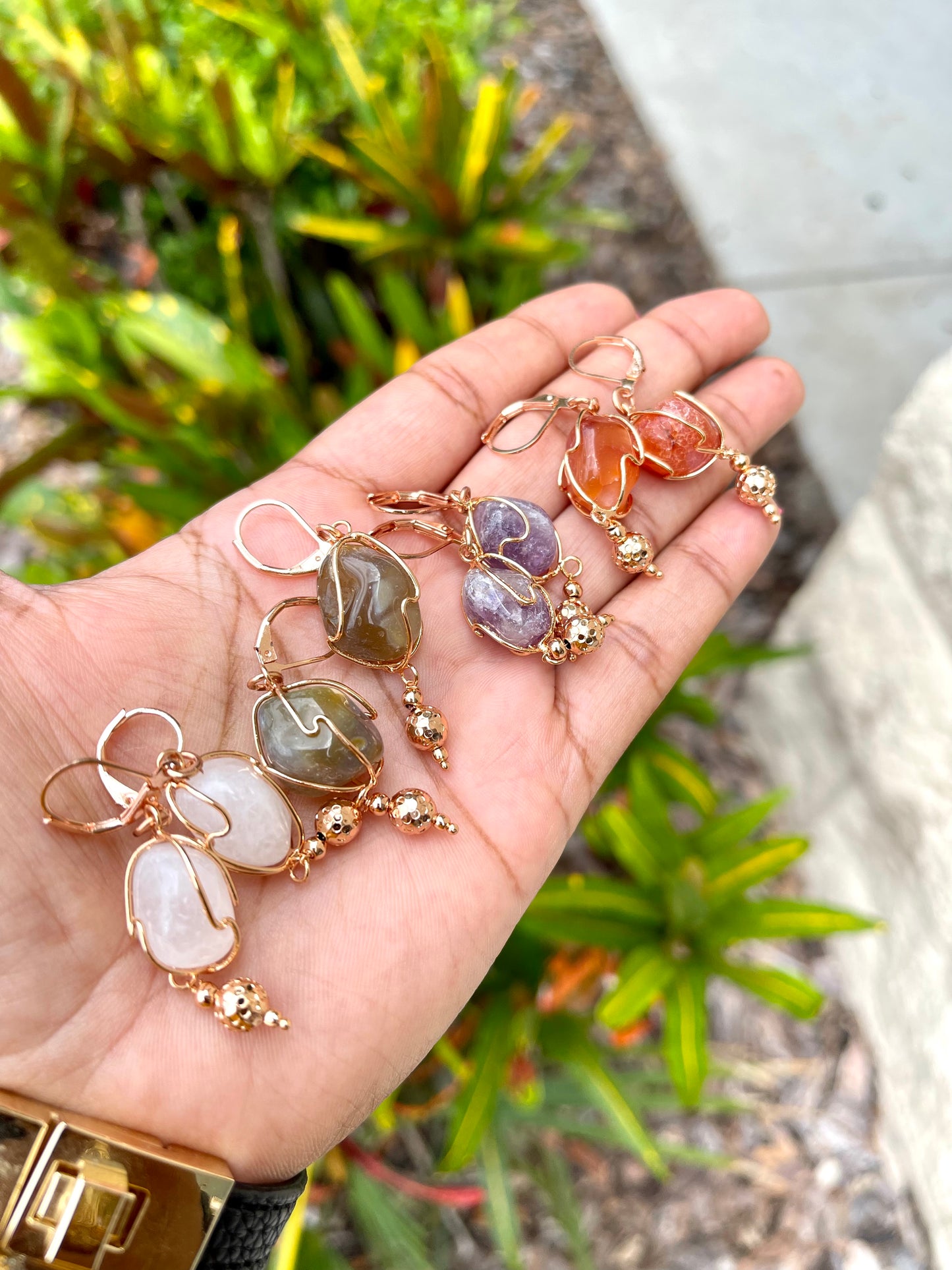 Stone Earrings Rose Gold
