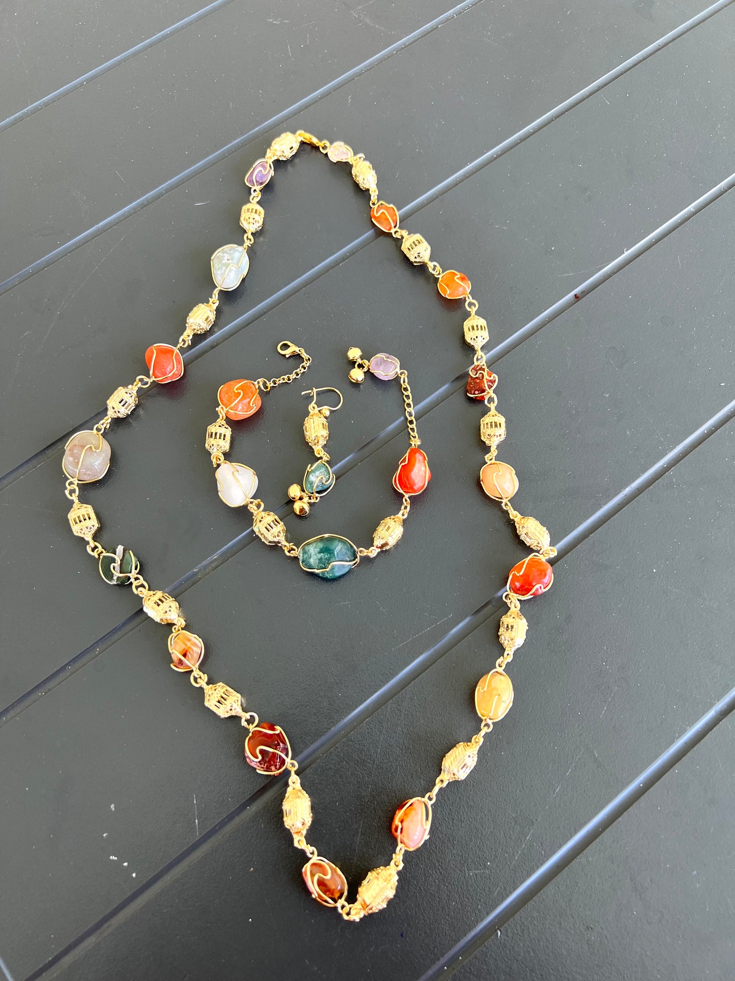 Stone Wire Wrap Gold Design Set